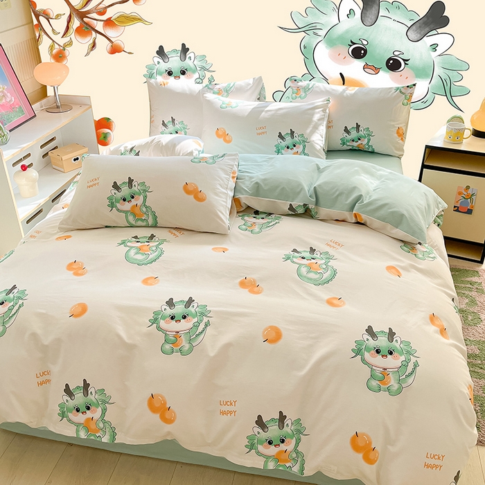 91家纺网 家纺一手货源 找家纺 金鑫汇家纺 2026新款13070全棉单品套件系列-套件：四件套 小青龙