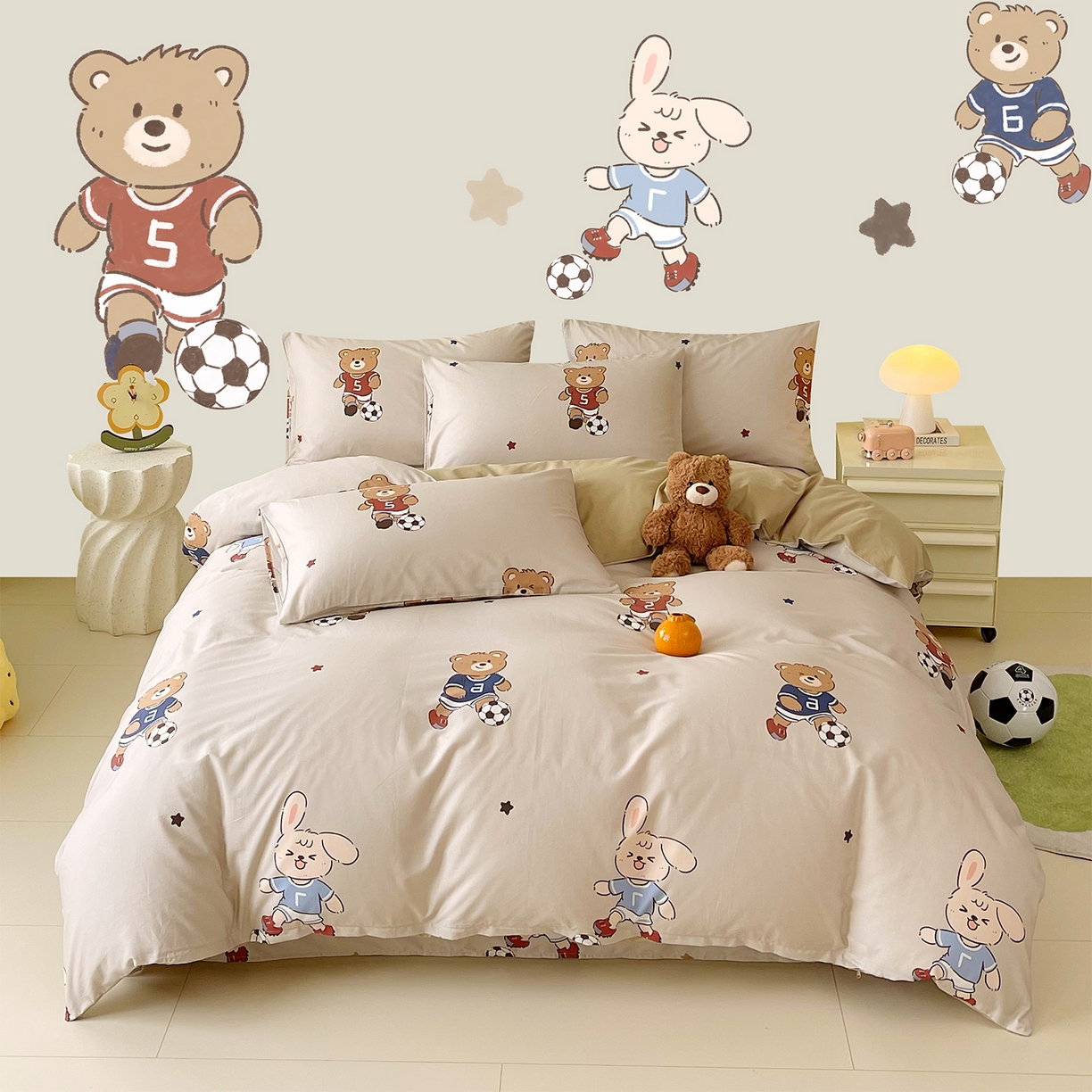 金鑫汇家纺 2026新款13070全棉单品套件系列-套件：四件套 友谊足球