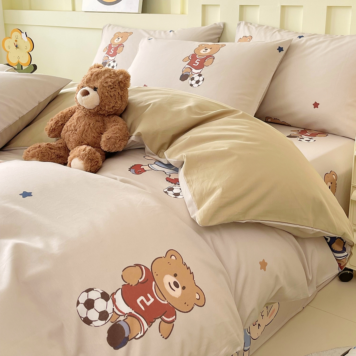 91家纺网 家纺一手货源 找家纺 金鑫汇家纺 2026新款13070全棉单品套件系列-套件：四件套 友谊足球