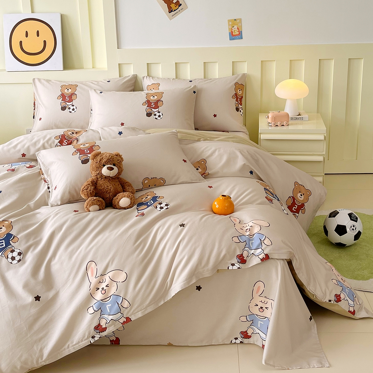 91家纺网 家纺一手货源 找家纺 金鑫汇家纺 2026新款13070全棉单品套件系列-套件：四件套 友谊足球