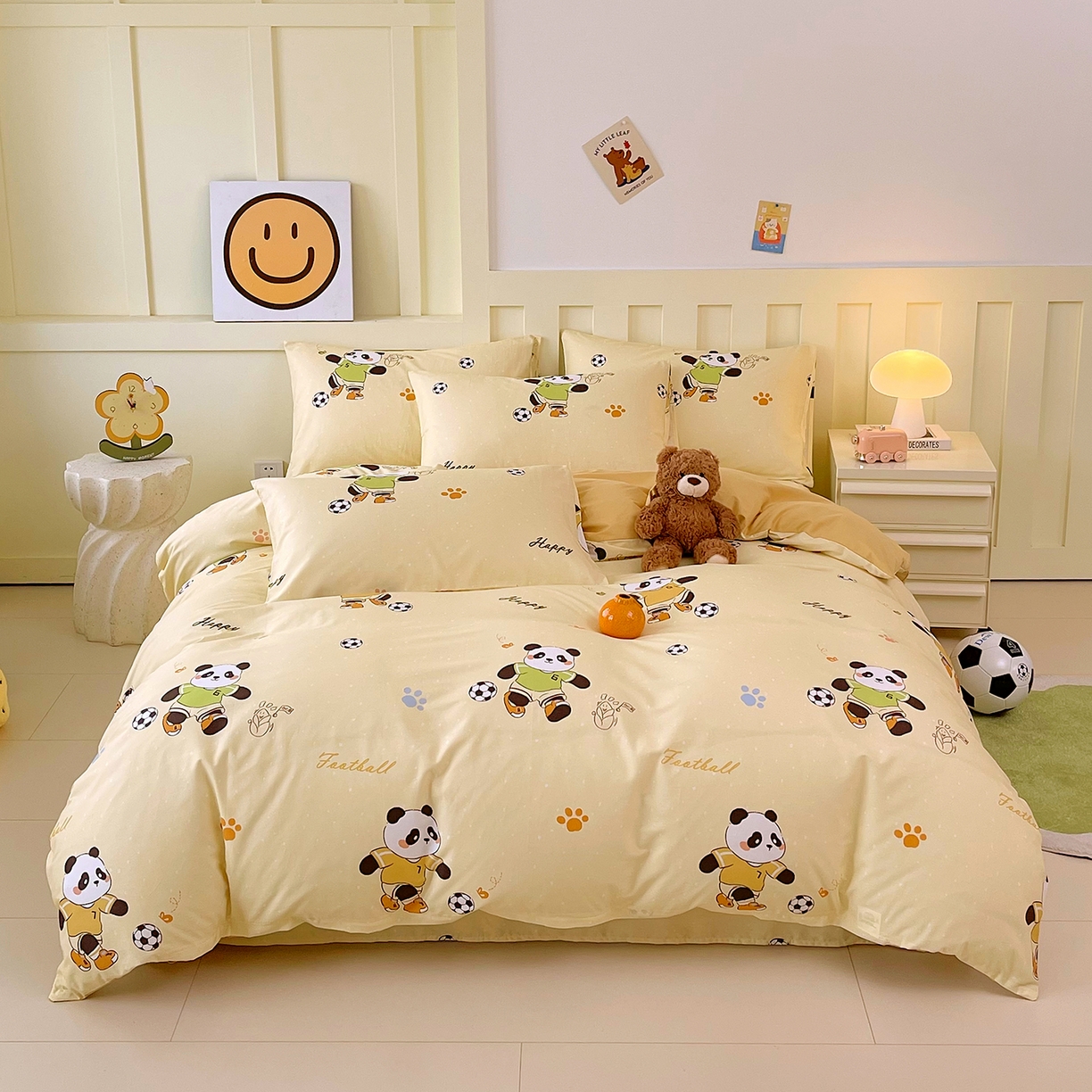 91家纺网 家纺一手货源 找家纺 金鑫汇家纺 2026新款13070全棉单品套件系列-套件：四件套 足球争霸赛-黄