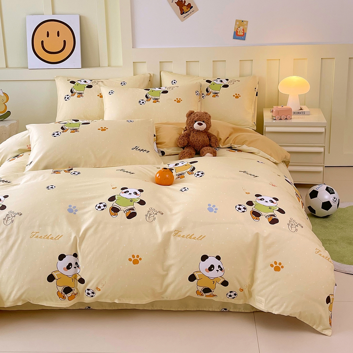 91家纺网 家纺一手货源 找家纺 金鑫汇家纺 2026新款13070全棉单品套件系列-套件：四件套 足球争霸赛-黄