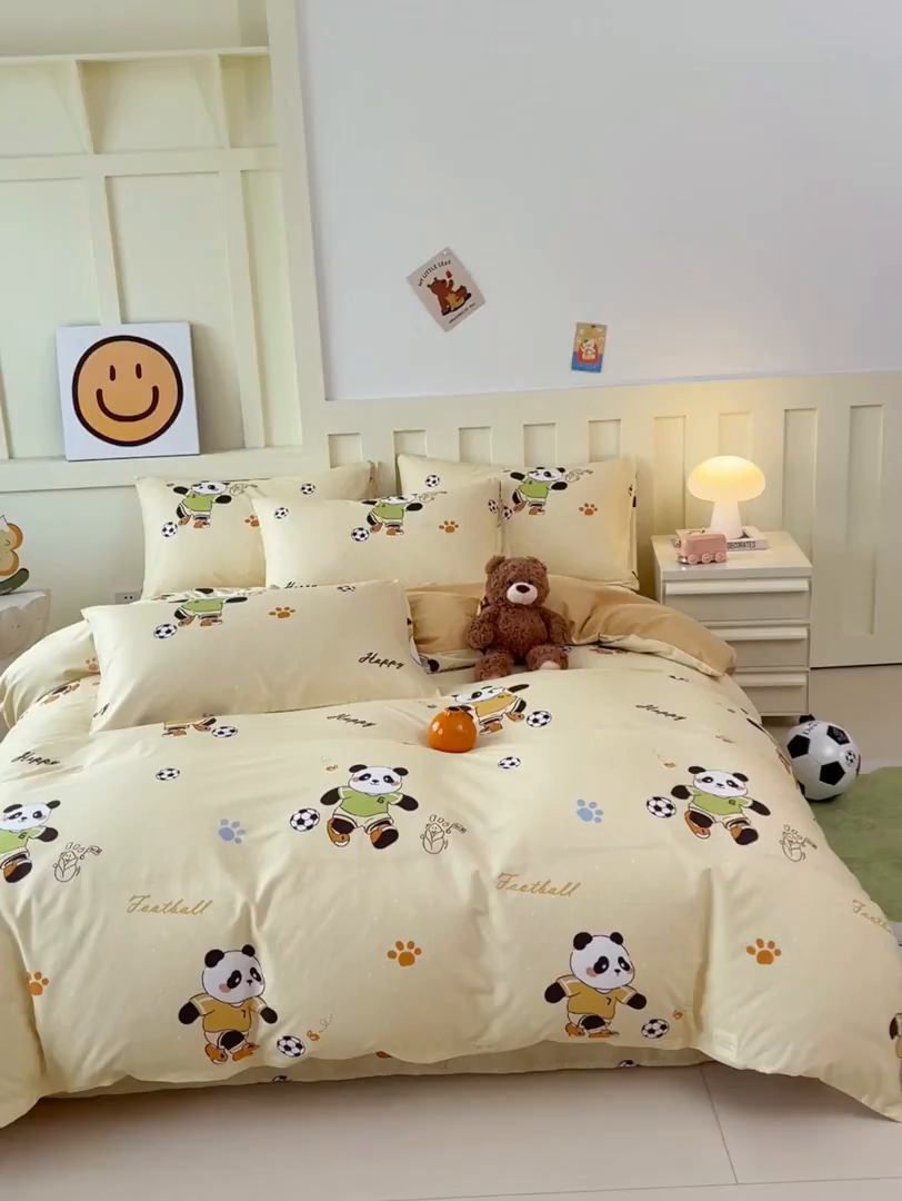 91家纺网 家纺一手货源 找家纺 金鑫汇家纺 2026新款13070全棉单品套件系列-套件：四件套 足球争霸赛-黄