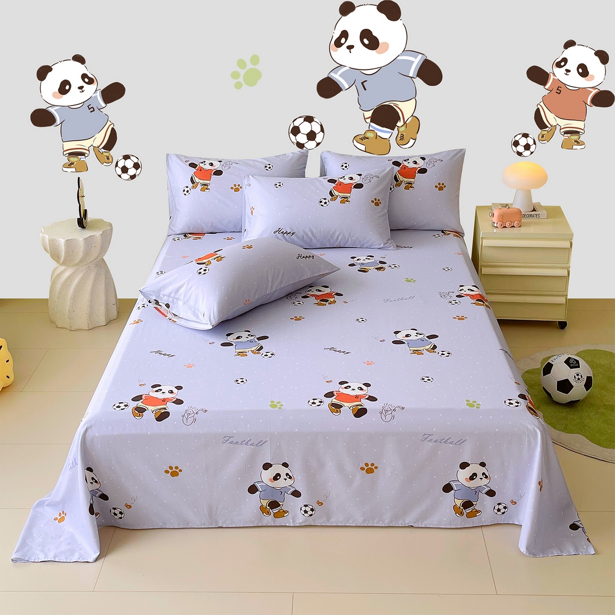 91家纺网 家纺一手货源 找家纺 金鑫汇家纺 2026新款13070全棉单品套件系列-套件：四件套 足球争霸赛-灰