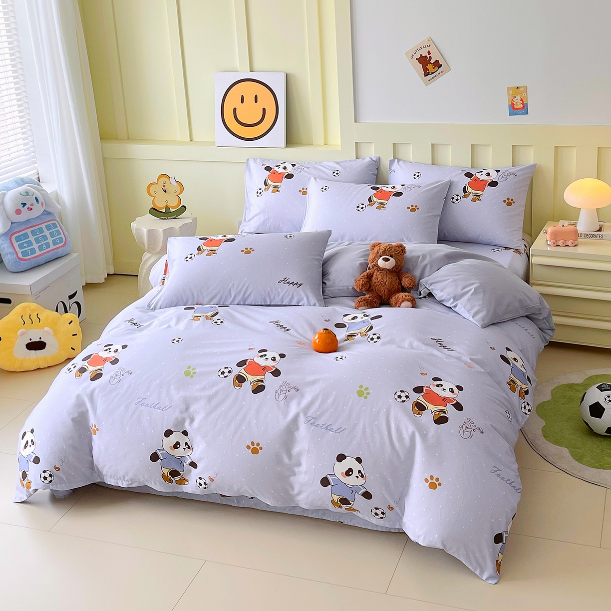 91家纺网 家纺一手货源 找家纺 金鑫汇家纺 2026新款13070全棉单品套件系列-套件：四件套 足球争霸赛-灰