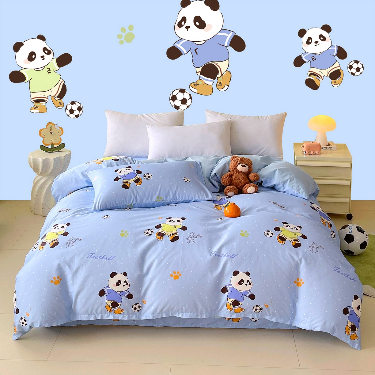 91家纺网 家纺一手货源 找家纺 金鑫汇家纺 2026新款13070全棉单品套件系列-套件：四件套 足球争霸赛-蓝