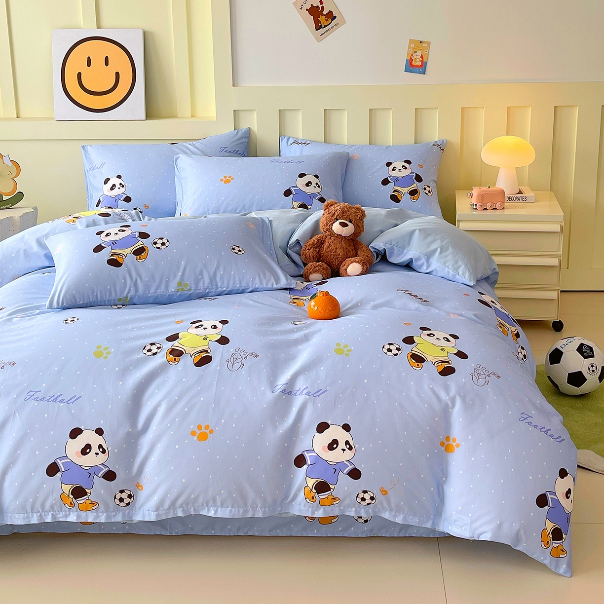 91家纺网 家纺一手货源 找家纺 金鑫汇家纺 2026新款13070全棉单品套件系列-套件：四件套 足球争霸赛-蓝