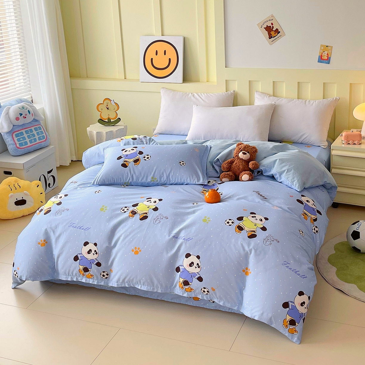 91家纺网 家纺一手货源 找家纺 金鑫汇家纺 2026新款13070全棉单品套件系列-套件：四件套 足球争霸赛-蓝