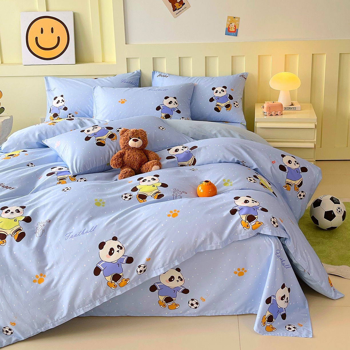 91家纺网 家纺一手货源 找家纺 金鑫汇家纺 2026新款13070全棉单品套件系列-套件：四件套 足球争霸赛-蓝