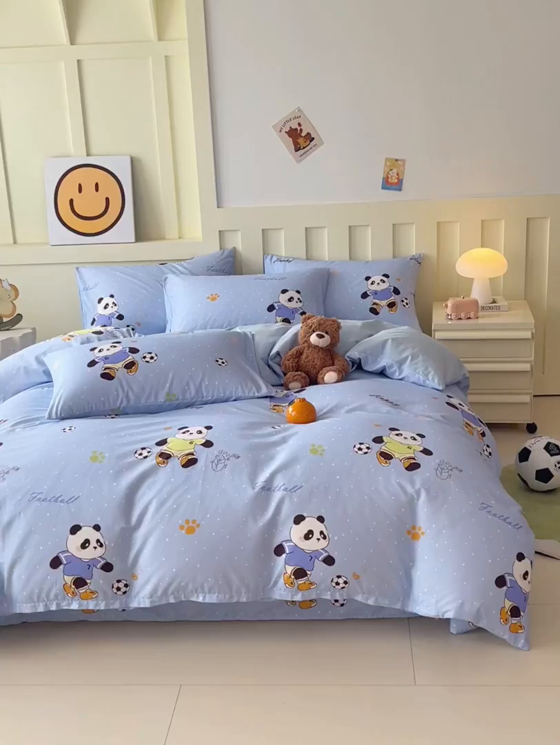 91家纺网 家纺一手货源 找家纺 金鑫汇家纺 2026新款13070全棉单品套件系列-套件：四件套 足球争霸赛-蓝