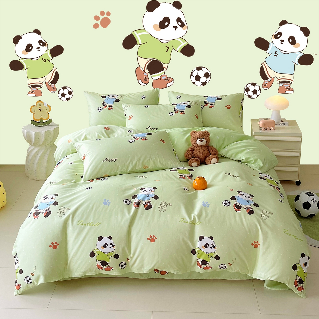 91家纺网 家纺一手货源 找家纺 金鑫汇家纺 2026新款13070全棉单品套件系列-套件：四件套 足球争霸赛-绿