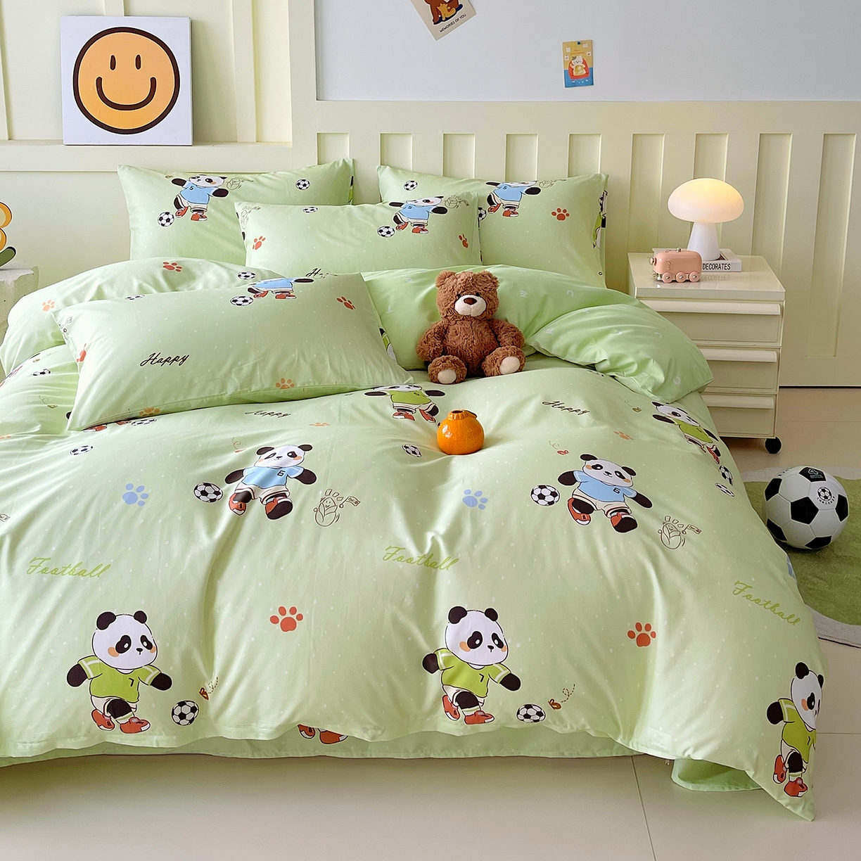 91家纺网 家纺一手货源 找家纺 金鑫汇家纺 2026新款13070全棉单品套件系列-套件：四件套 足球争霸赛-绿