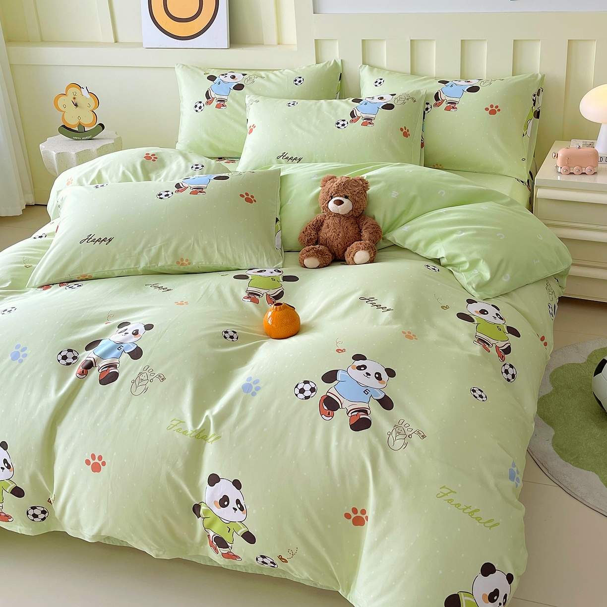 91家纺网 家纺一手货源 找家纺 金鑫汇家纺 2026新款13070全棉单品套件系列-套件：四件套 足球争霸赛-绿
