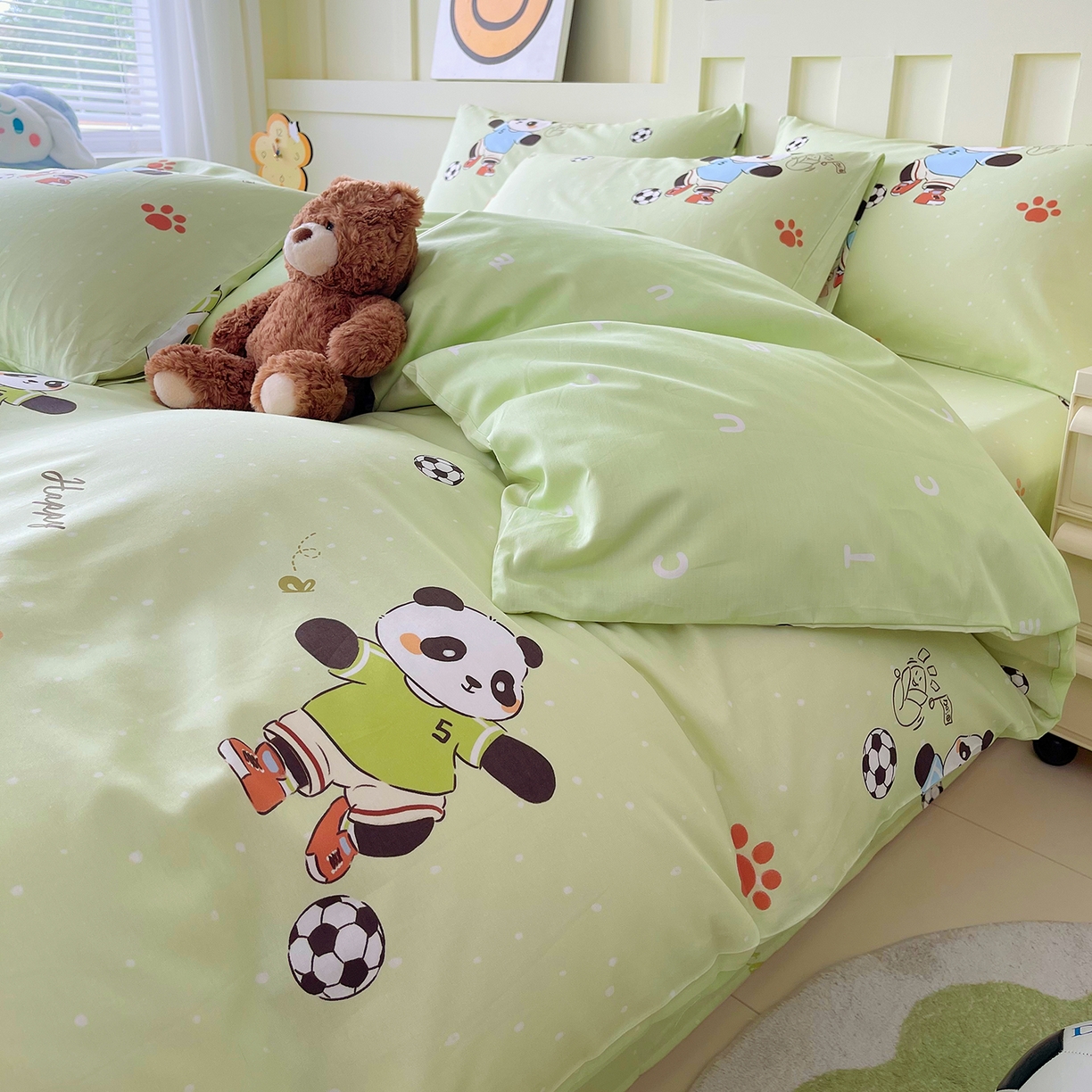 91家纺网 家纺一手货源 找家纺 金鑫汇家纺 2026新款13070全棉单品套件系列-套件：四件套 足球争霸赛-绿