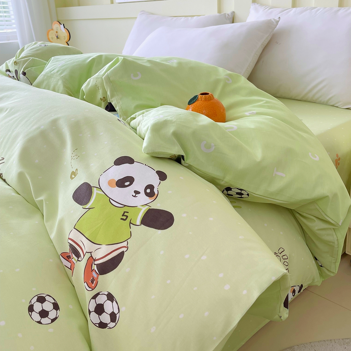91家纺网 家纺一手货源 找家纺 金鑫汇家纺 2026新款13070全棉单品套件系列-套件：四件套 足球争霸赛-绿