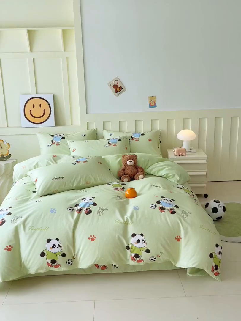 91家纺网 家纺一手货源 找家纺 金鑫汇家纺 2026新款13070全棉单品套件系列-套件：四件套 足球争霸赛-绿