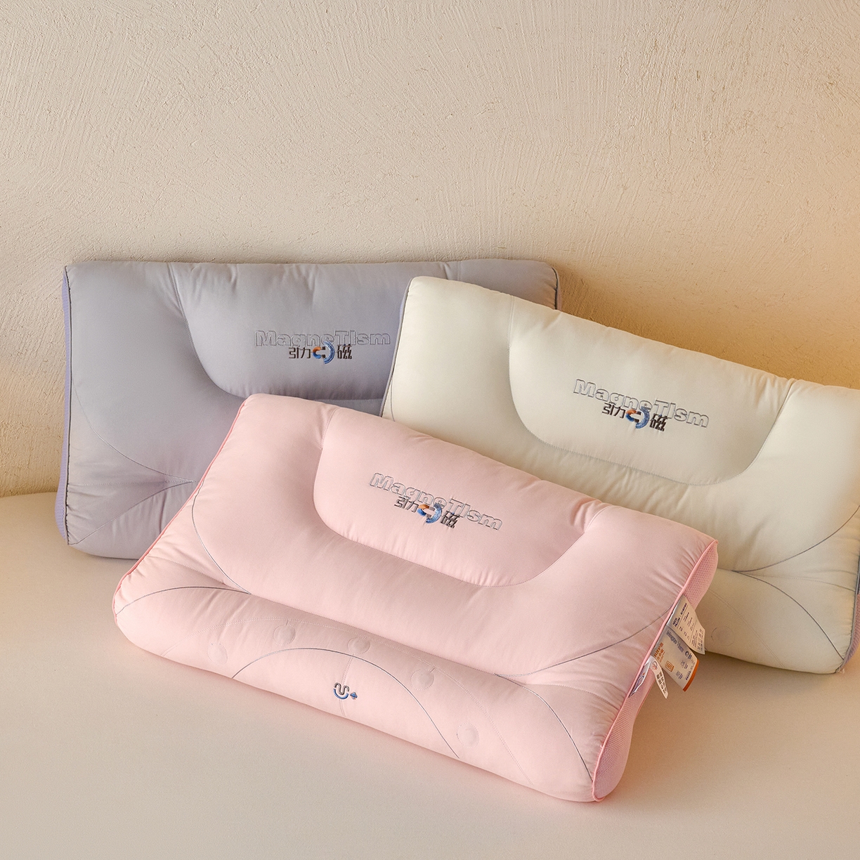 91家纺网 家纺一手货源 找家纺 鼎晟纺 2025新款引力磁分区定型枕学生枕芯成人枕头护颈枕 引力磁护颈枕-浅灰单只装