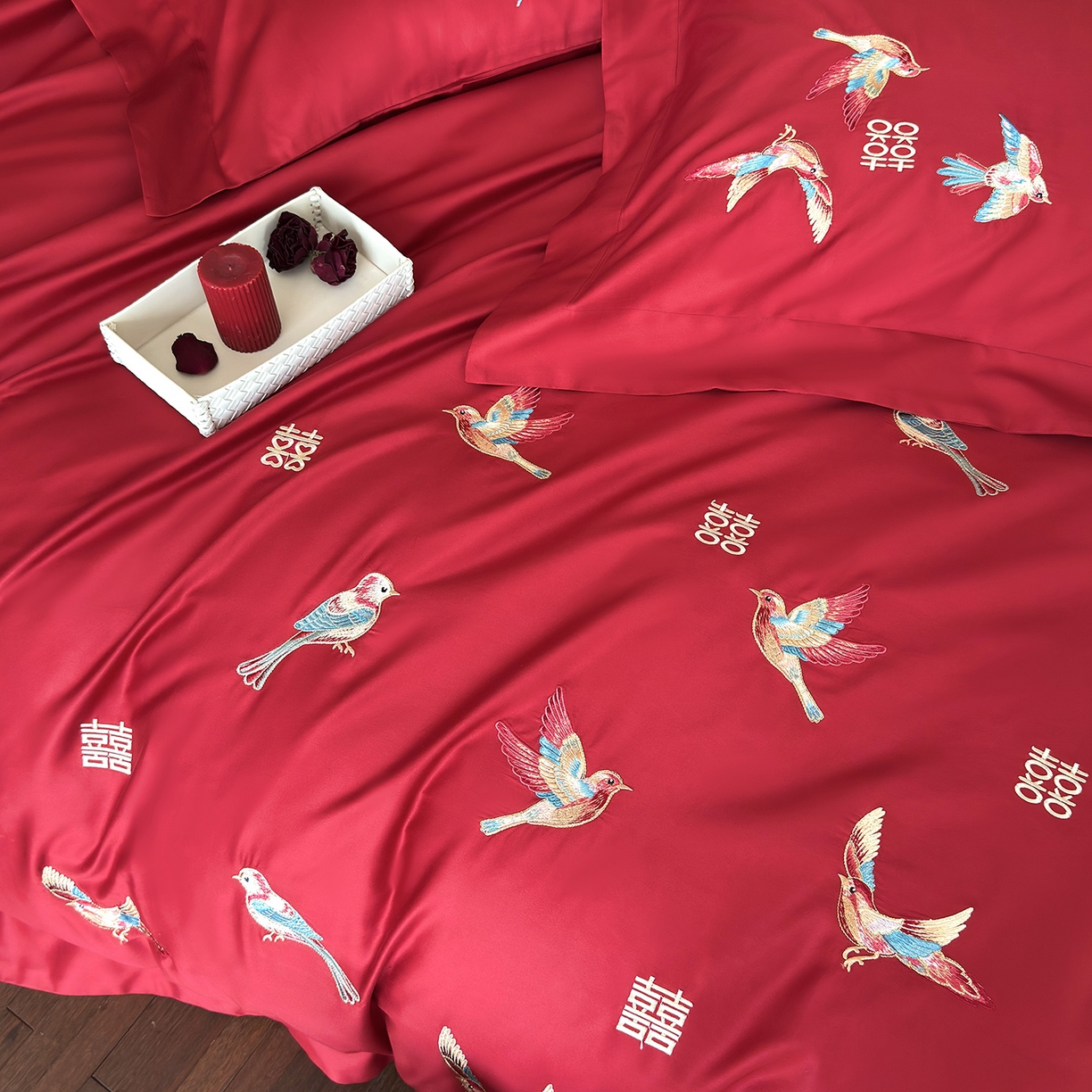 91家纺网 家纺一手货源 找家纺 （总）江涞 2025新款100支长绒棉刺绣四件套-鹊喜（券后不低于368/388）