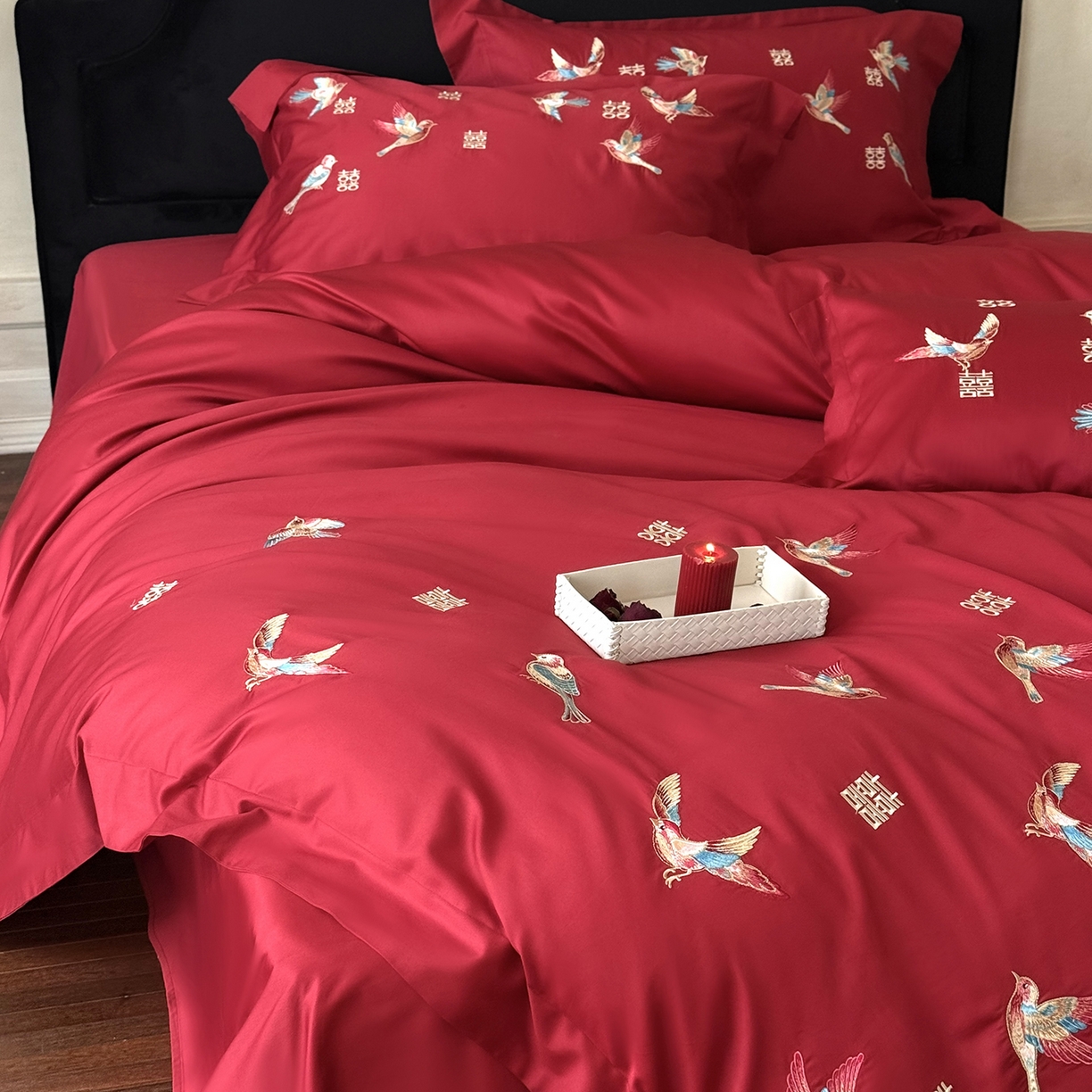 91家纺网 家纺一手货源 找家纺 （总）江涞 2025新款100支长绒棉刺绣四件套-鹊喜（券后不低于368/388）