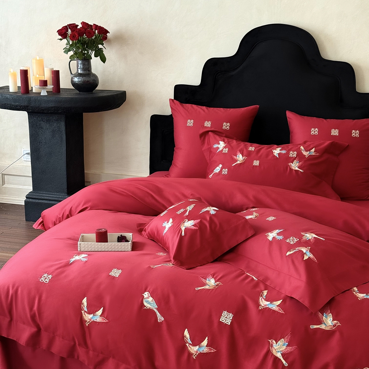 91家纺网 家纺一手货源 找家纺 （总）江涞 2025新款100支长绒棉刺绣四件套-鹊喜（券后不低于368/388）