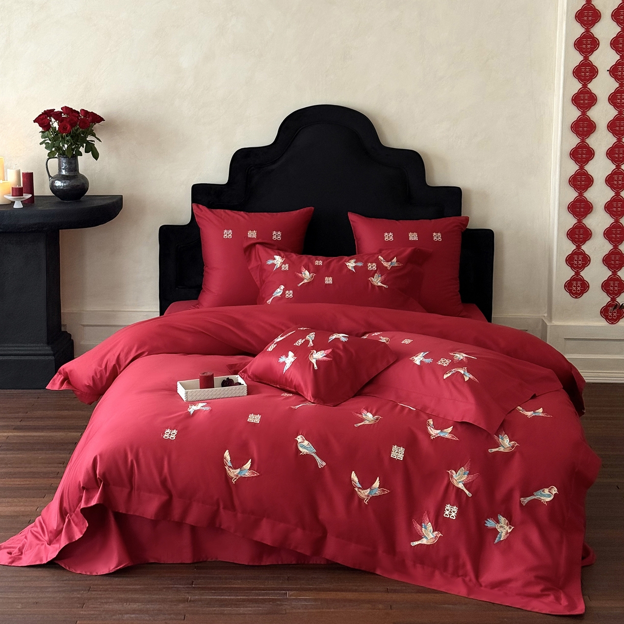 91家纺网 家纺一手货源 找家纺 （总）江涞 2025新款100支长绒棉刺绣四件套-鹊喜（券后不低于368/388）