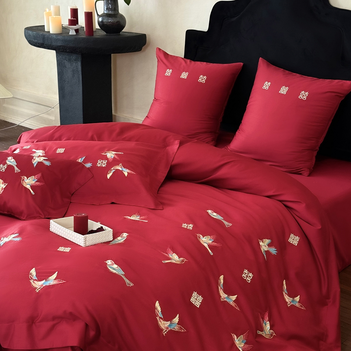 91家纺网 家纺一手货源 找家纺 （总）江涞 2025新款100支长绒棉刺绣四件套-鹊喜（券后不低于368/388）