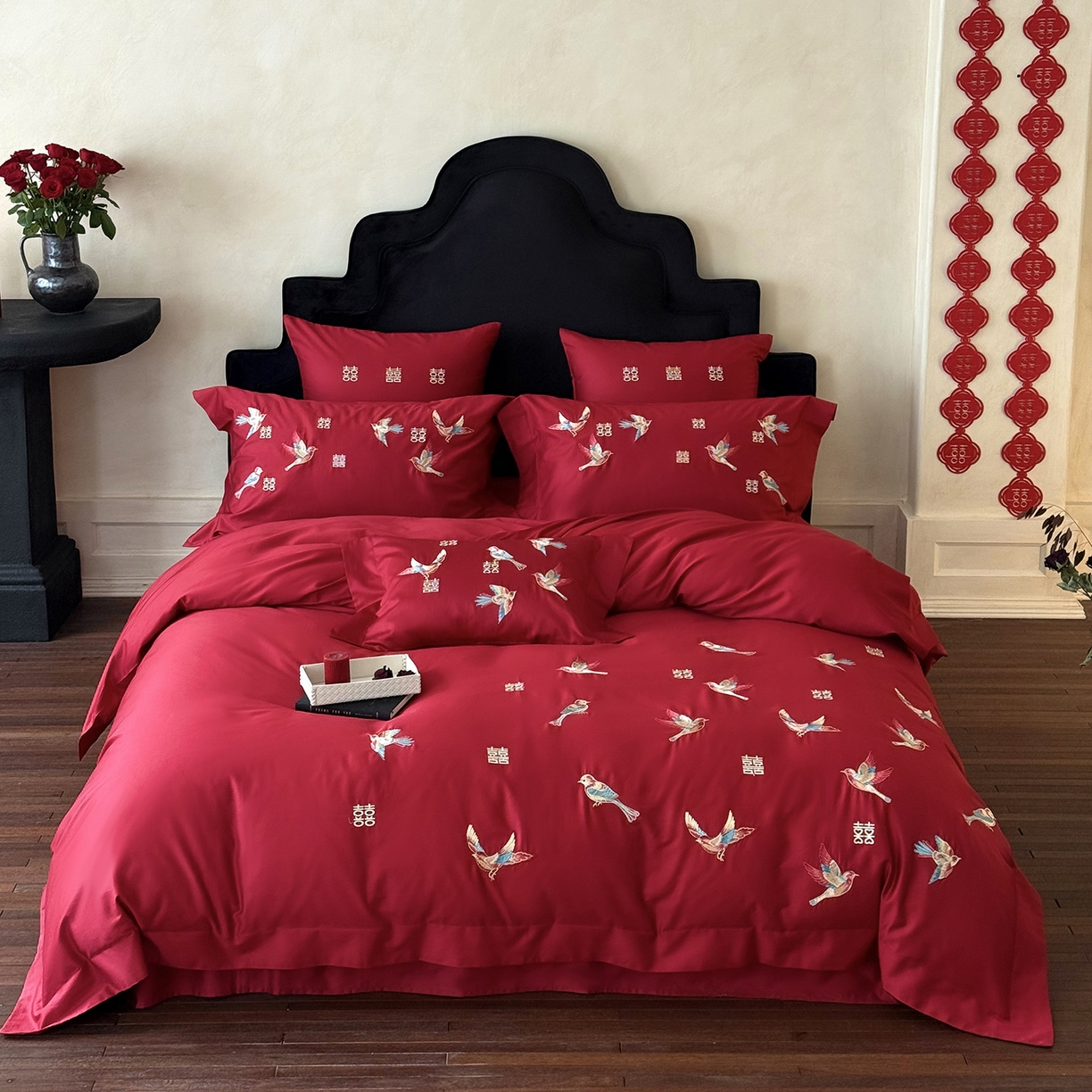 91家纺网 家纺一手货源 找家纺 （总）江涞 2025新款100支长绒棉刺绣四件套-鹊喜（券后不低于368/388）