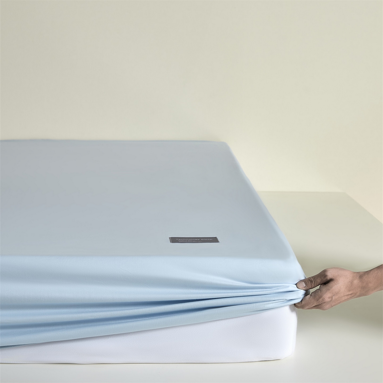 91家纺网 家纺一手货源 找家纺 优眠坊 2026新款13372简约全棉贴标床笠单件新款纯棉床垫保护罩纯色床套防尘罩三件套-至朴系列 至朴-淡云蓝
