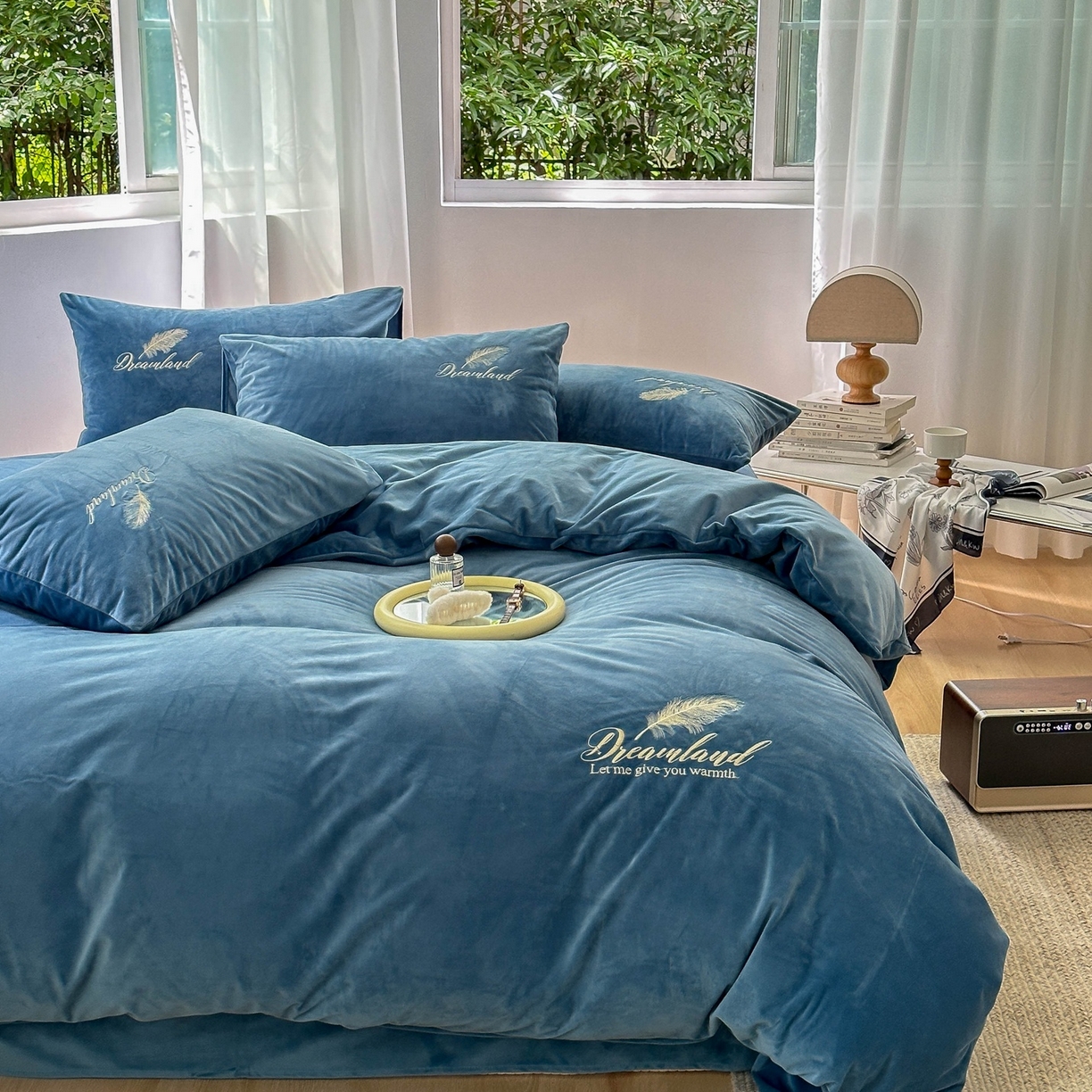 91家纺网 家纺一手货源 找家纺 （总）爱彼家纺 2026新款羽毛水晶绒四件套-系列四