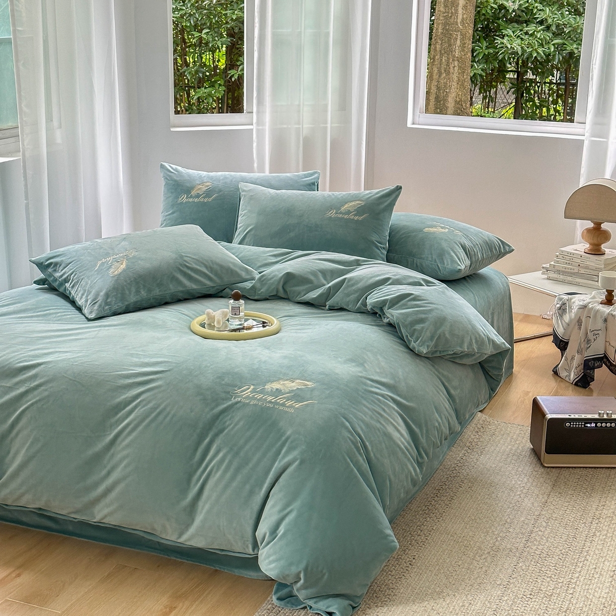 91家纺网 家纺一手货源 找家纺 （总）爱彼家纺 2026新款羽毛水晶绒四件套-系列四