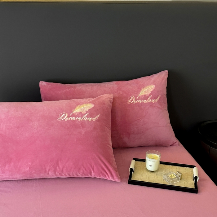 91家纺网 家纺一手货源 找家纺 爱彼家纺 2026新款简约水晶绒四件套羽毛-系列三 羽毛-浅豆沙