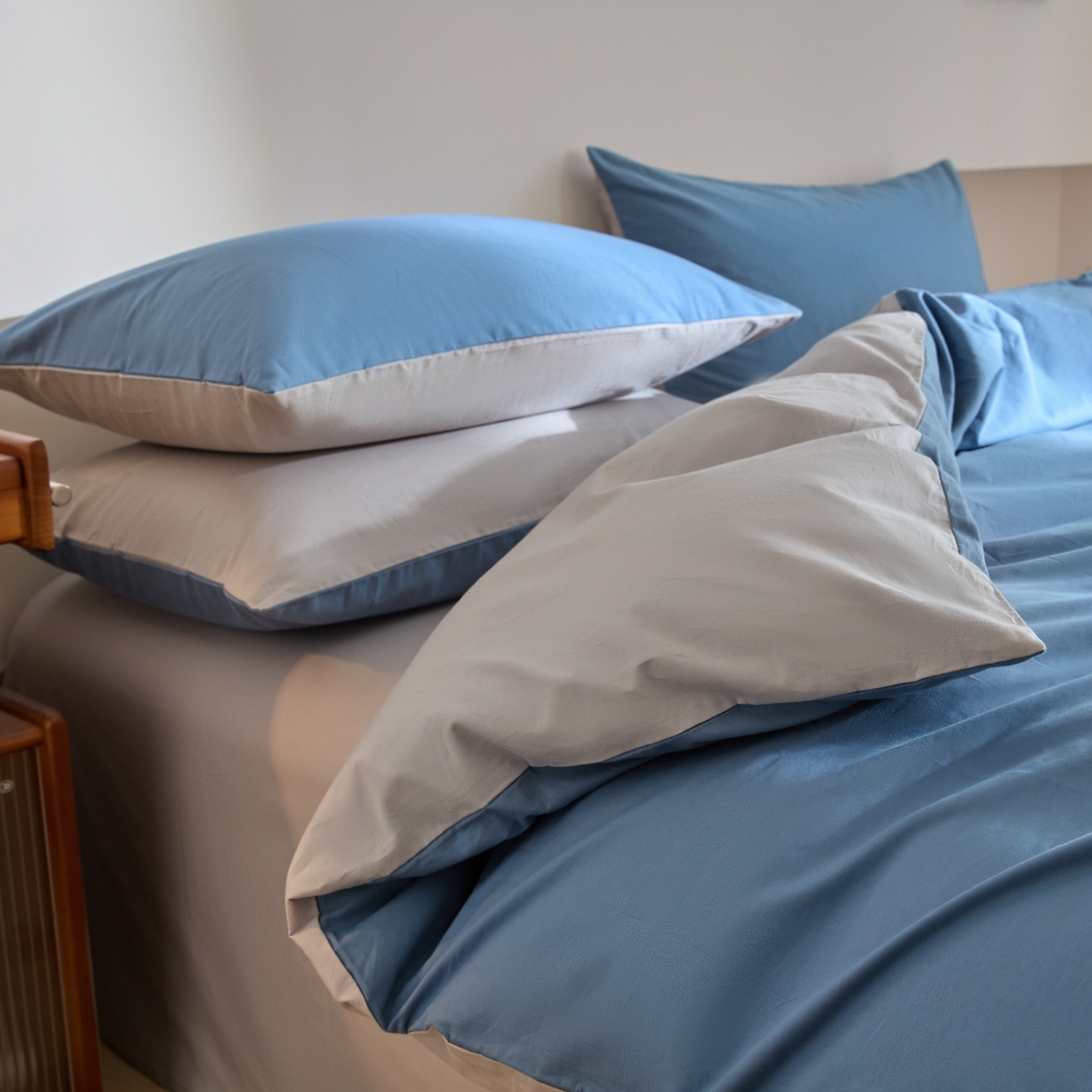 91家纺网 家纺一手货源 找家纺 （总）泽西家纺+V17798841158发大图 2026新品A类全棉13376简约纯色双拼全棉四件套单被套枕套三件套