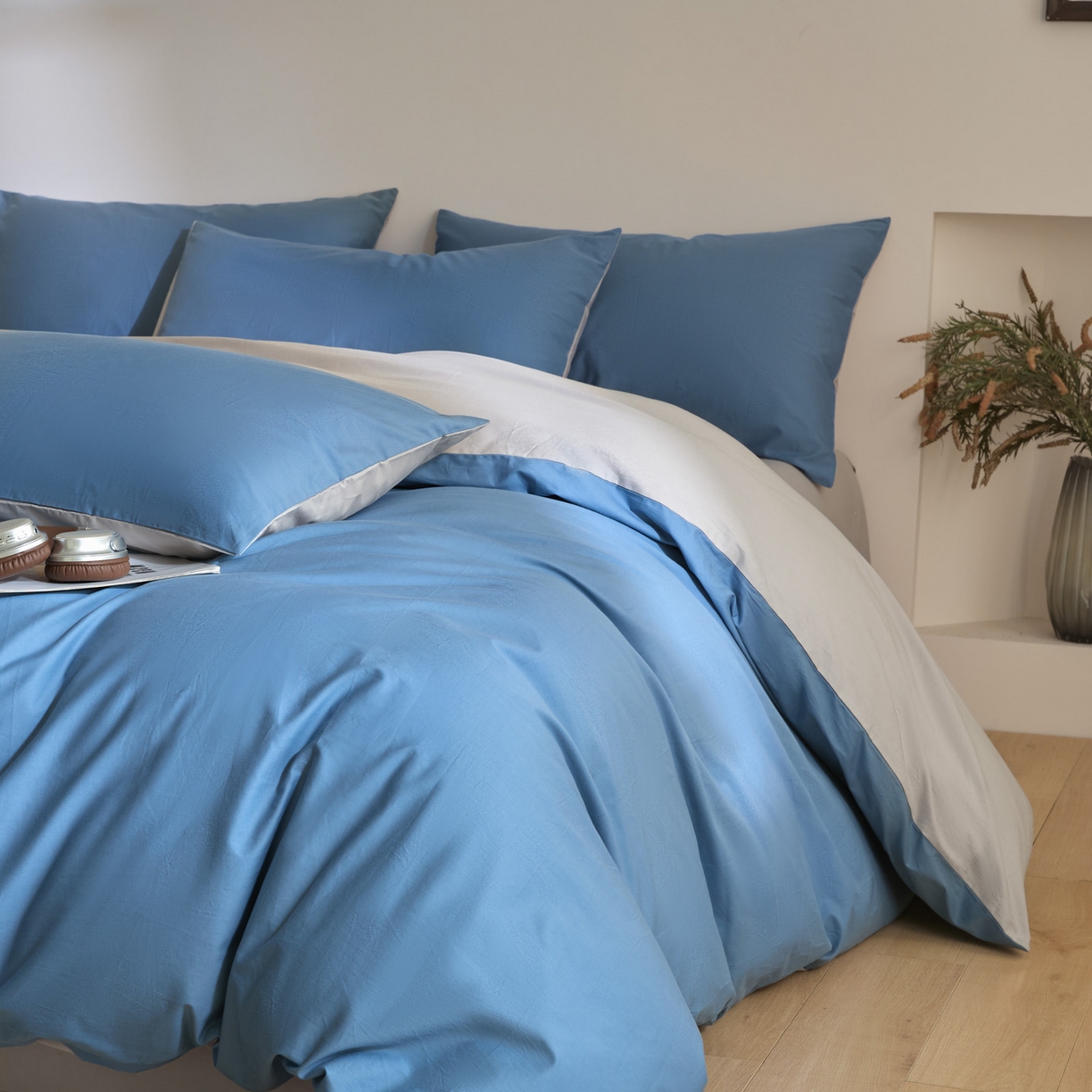 91家纺网 家纺一手货源 找家纺 （总）泽西家纺+V17798841158发大图 2026新品A类全棉13376简约纯色双拼全棉四件套单被套枕套三件套