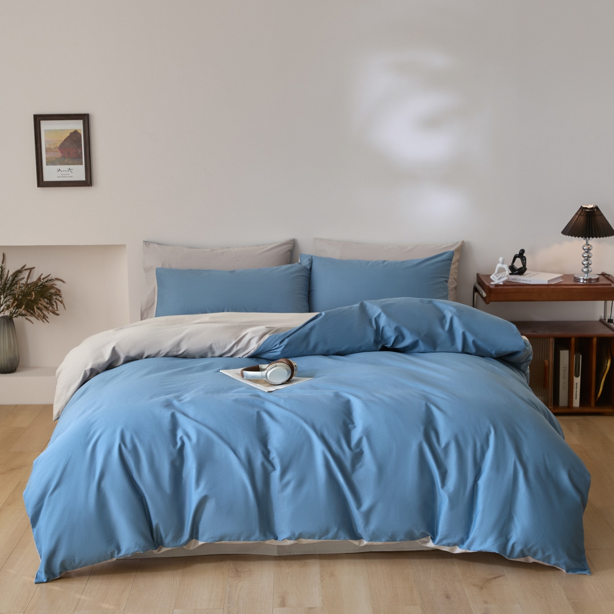 91家纺网 家纺一手货源 找家纺 （总）泽西家纺+V17798841158发大图 2026新品A类全棉13376简约纯色双拼全棉四件套单被套枕套三件套