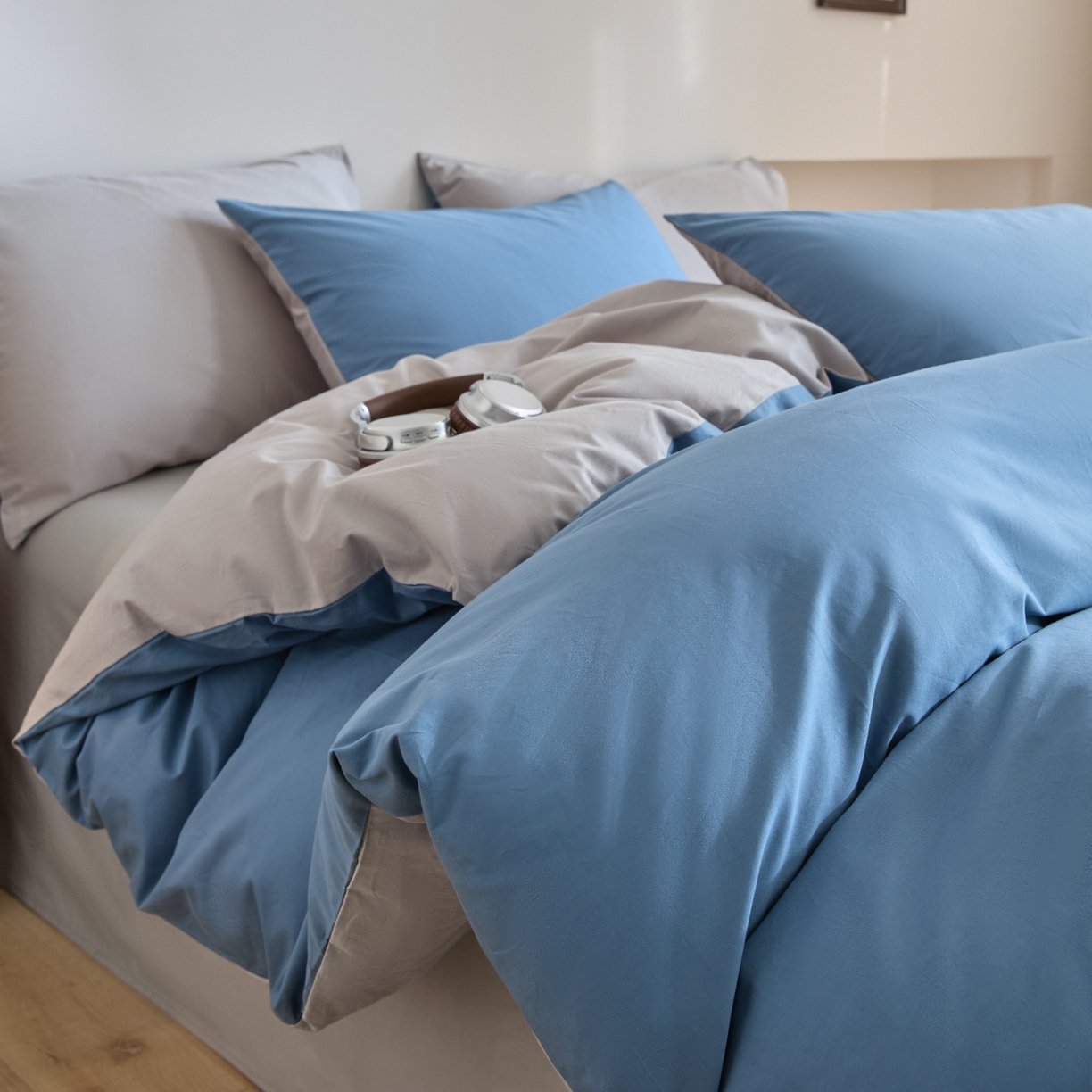 91家纺网 家纺一手货源 找家纺 （总）泽西家纺+V17798841158发大图 2026新品A类全棉13376简约纯色双拼全棉四件套单被套枕套三件套