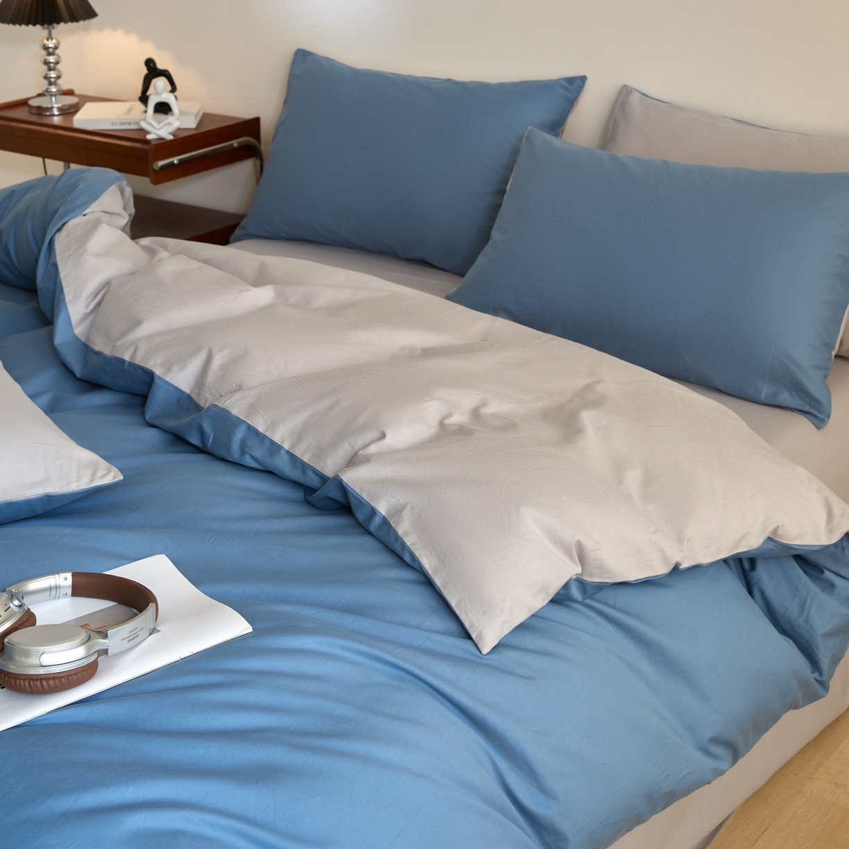 91家纺网 家纺一手货源 找家纺 （总）泽西家纺+V17798841158发大图 2026新品A类全棉13376简约纯色双拼全棉四件套单被套枕套三件套