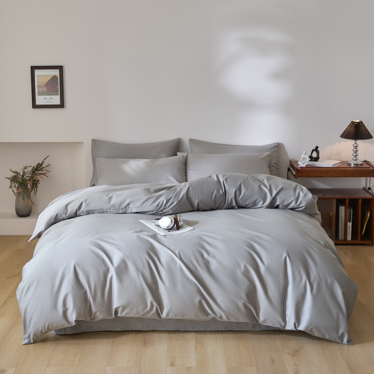 91家纺网 家纺一手货源 找家纺 （总）泽西家纺+V17798841158发大图 2026新品A类全棉13376简约纯色双拼全棉四件套单被套枕套三件套