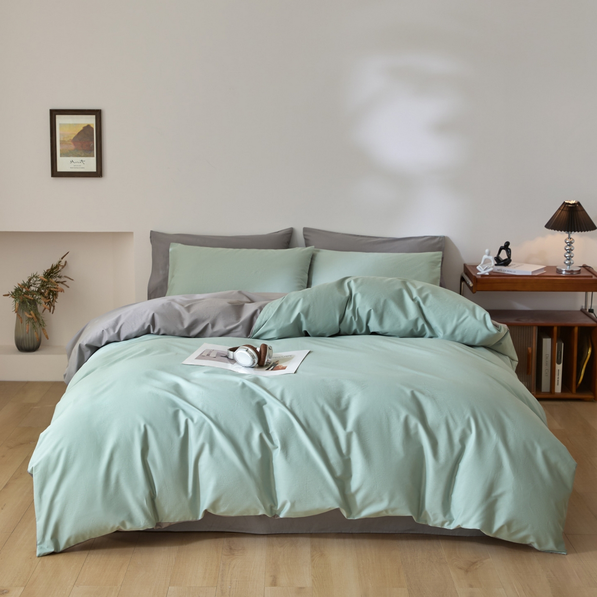 91家纺网 家纺一手货源 找家纺 （总）泽西家纺+V17798841158发大图 2026新品A类全棉13376简约纯色双拼全棉四件套单被套枕套三件套