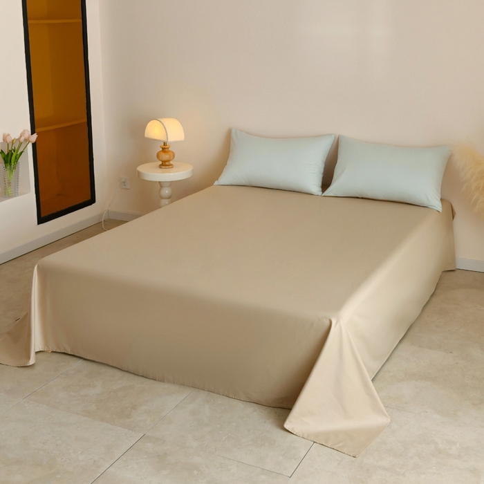 91家纺网 家纺一手货源 找家纺 泽西家纺+V17798841158发大图 2026新品A类全棉13376简约纯色双拼全棉四件套单被套枕套三件套 浅绿+卡其