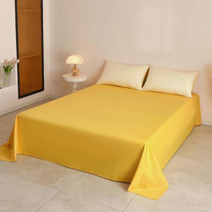 91家纺网 家纺一手货源 找家纺 泽西家纺+V17798841158发大图 2026新品A类全棉13376简约纯色双拼全棉四件套单被套枕套三件套 米黄+亮黄