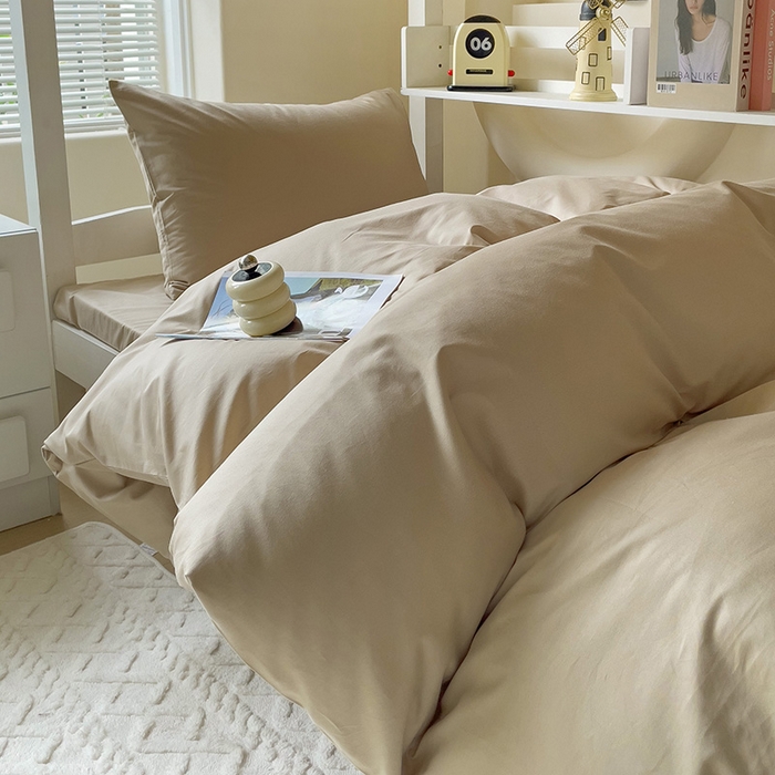 91家纺网 家纺一手货源 找家纺 泽西家纺+V17798841158发大图 2026新品A类全棉13376简约纯色双拼全棉四件套单被套枕套三件套 卡其