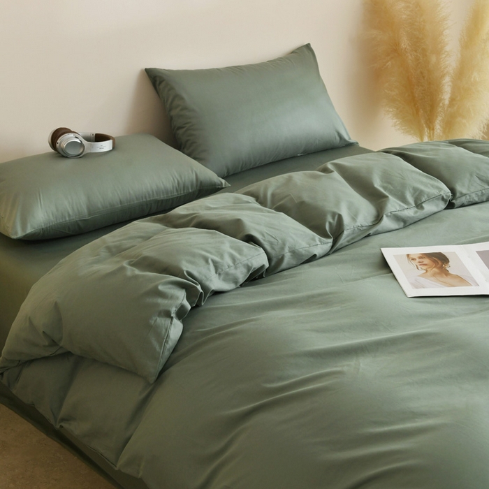 91家纺网 家纺一手货源 找家纺 泽西家纺+V17798841158发大图 2026新品A类全棉13376简约纯色双拼全棉四件套单被套枕套三件套 军绿