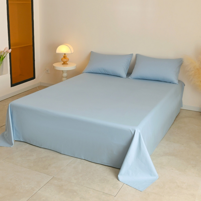 91家纺网 家纺一手货源 找家纺 泽西家纺+V17798841158发大图 2026新品A类全棉13376简约纯色双拼全棉四件套单被套枕套三件套 雾蓝