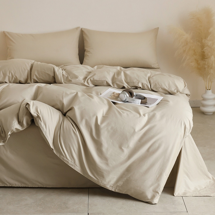 91家纺网 家纺一手货源 找家纺 泽西家纺+V17798841158发大图 2026新品A类全棉13376简约纯色双拼全棉四件套单被套枕套三件套 卡其