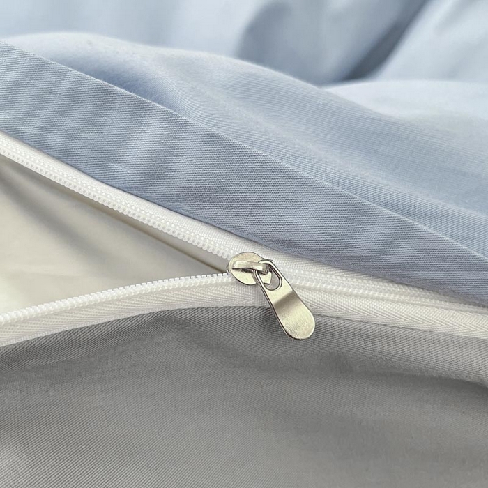 91家纺网 家纺一手货源 找家纺 泽西家纺+V17798841158发大图 2026新品A类全棉13376简约纯色双拼全棉四件套单被套枕套三件套 淡蓝+深灰
