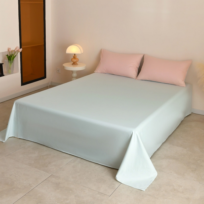 91家纺网 家纺一手货源 找家纺 泽西家纺+V17798841158发大图 2026新品A类全棉13376简约纯色双拼全棉四件套单被套枕套三件套 粉玉+绿