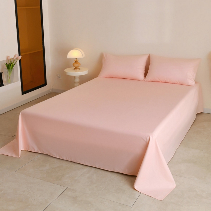 91家纺网 家纺一手货源 找家纺 泽西家纺+V17798841158发大图 2026新品A类全棉13376简约纯色双拼全棉四件套单被套枕套三件套 奶油粉