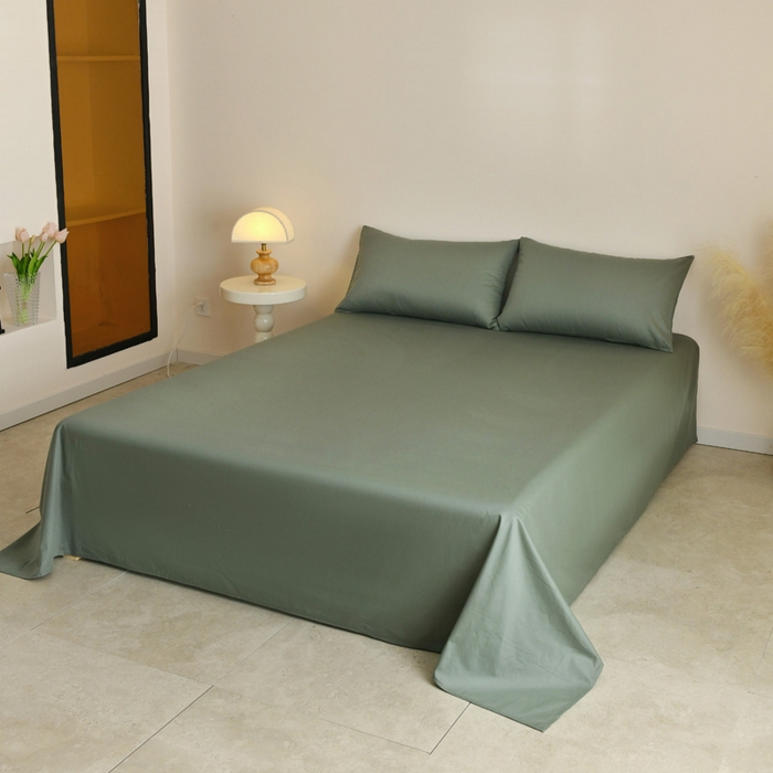 91家纺网 家纺一手货源 找家纺 泽西家纺+V17798841158发大图 2026新品A类全棉13376简约纯色双拼全棉四件套单被套枕套三件套 军绿