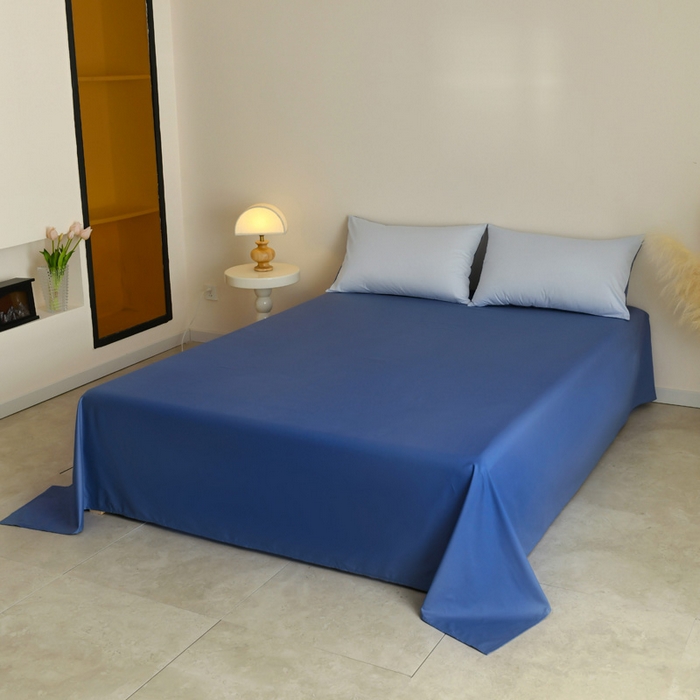 91家纺网 家纺一手货源 找家纺 泽西家纺+V17798841158发大图 2026新品A类全棉13376简约纯色双拼全棉四件套单被套枕套三件套 浅蓝+深蓝