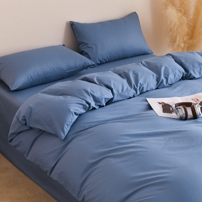 91家纺网 家纺一手货源 找家纺 泽西家纺+V17798841158发大图 2026新品A类全棉13376简约纯色双拼全棉四件套单被套枕套三件套 牛仔蓝